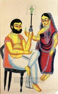 Indian Painting - Elokeshi is Offering Betel Leaf to the Mahant Indian